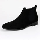 Black suede Chelsea boot with elastic side panel, shown alone | Chaps London