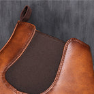 Close-up of brown leather Chelsea boot with elastic side panel detail | Chaps London