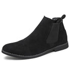 Black faux suede Chelsea ankle boot with elastic side panel, product shot | Chaps London