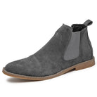 Gray faux suede Chelsea boot with elastic side panel, product shot | Chaps London