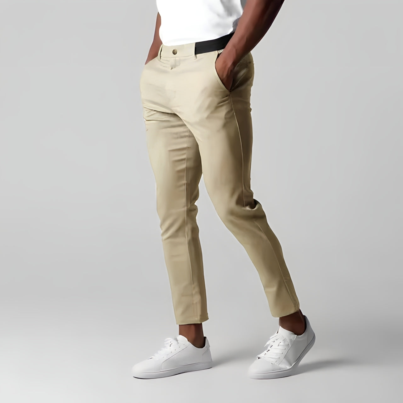 Chino Pants | Elastic Waist | Stretchy | Skinny Chinos | Mens Chinos-Men's Chino Pants-Chaps London-Beige-XS-Chaps London
