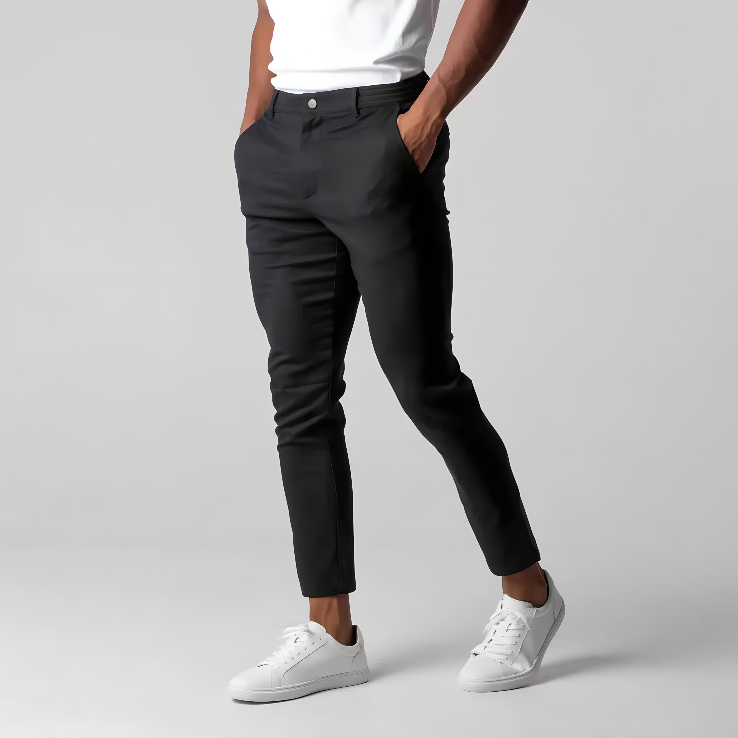 Chino Pants | Elastic Waist | Stretchy | Skinny Chinos | Mens Chinos-Men's Chino Pants-Chaps London-Black-XS-Chaps London