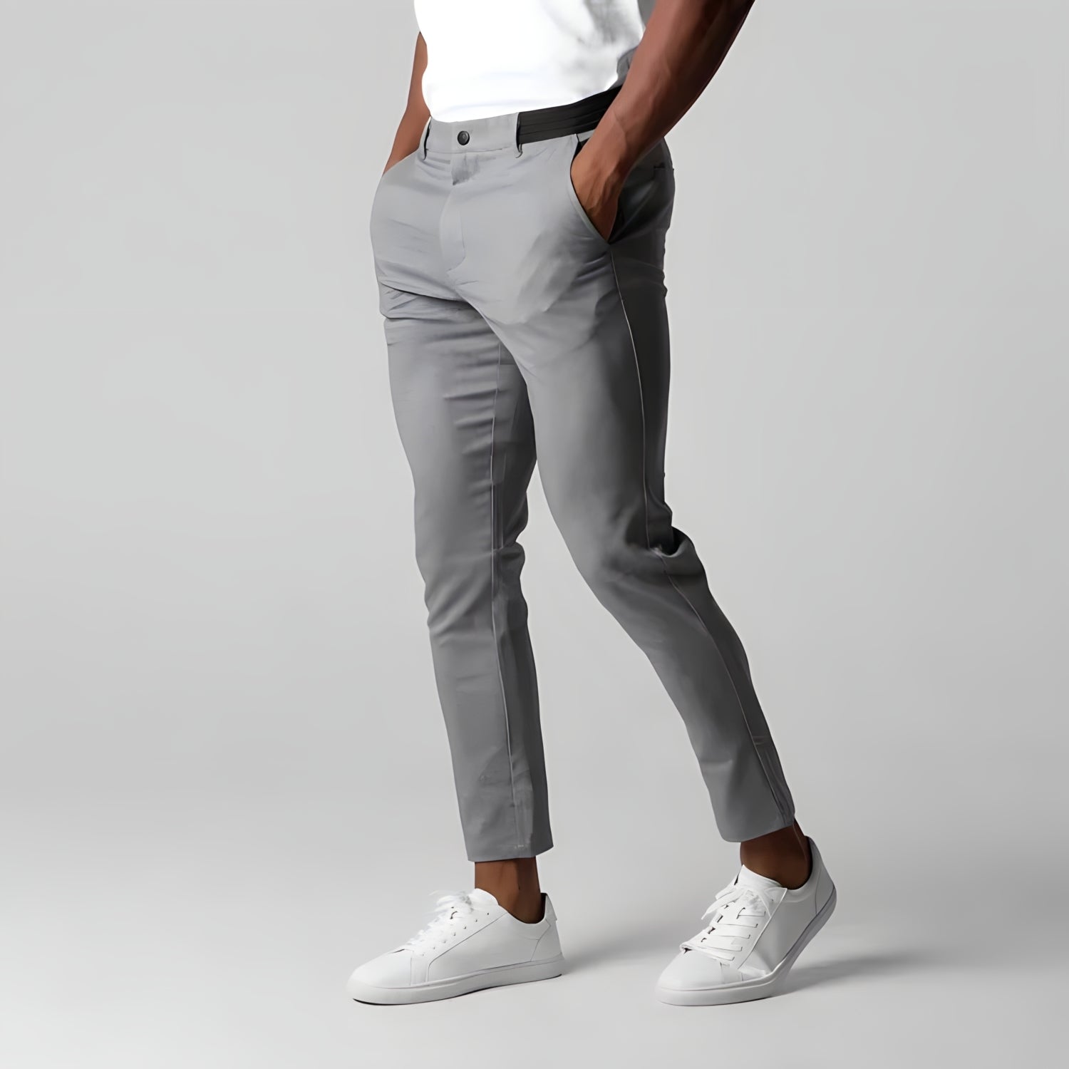 Chino Pants | Elastic Waist | Stretchy | Skinny Chinos | Mens Chinos-Men's Chino Pants-Chaps London-Grey-XS-Chaps London