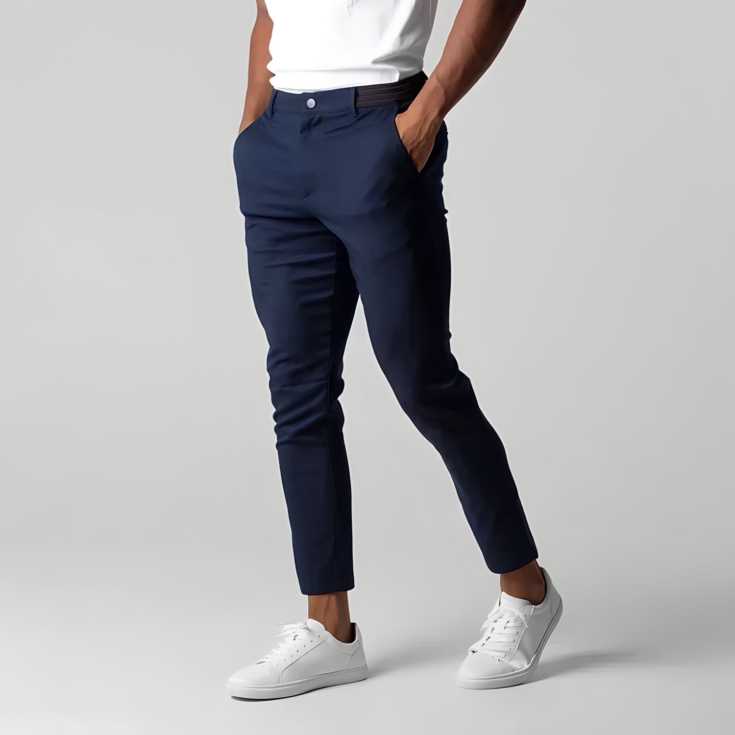 Chino Pants | Elastic Waist | Stretchy | Skinny Chinos | Mens Chinos-Men's Chino Pants-Chaps London-Navy Blue-XS-Chaps London