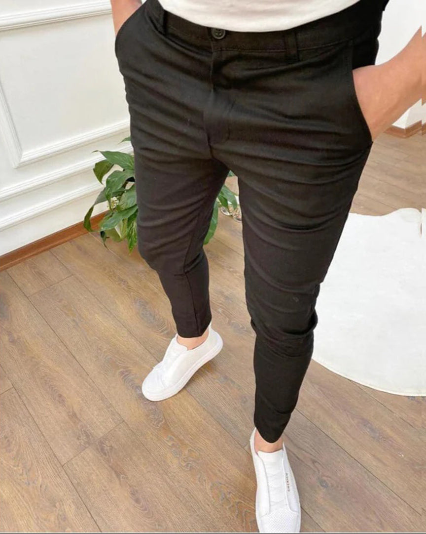 Chino Pants - Slim Fit - Stretch - Skinny Chinos - Men's Trousers-Chaps London-Black-S-Chaps London