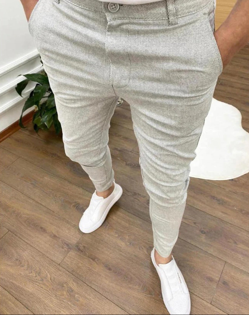Chino Pants - Slim Fit - Stretch - Skinny Chinos - Men's Trousers-Chaps London-Light Gray-S-Chaps London