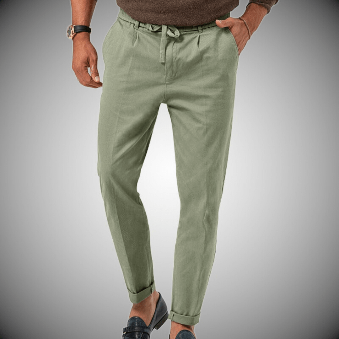 Chinos - Men's Drawstring Lightweight Chino Pants-Chaps London-Green-S-Chaps London