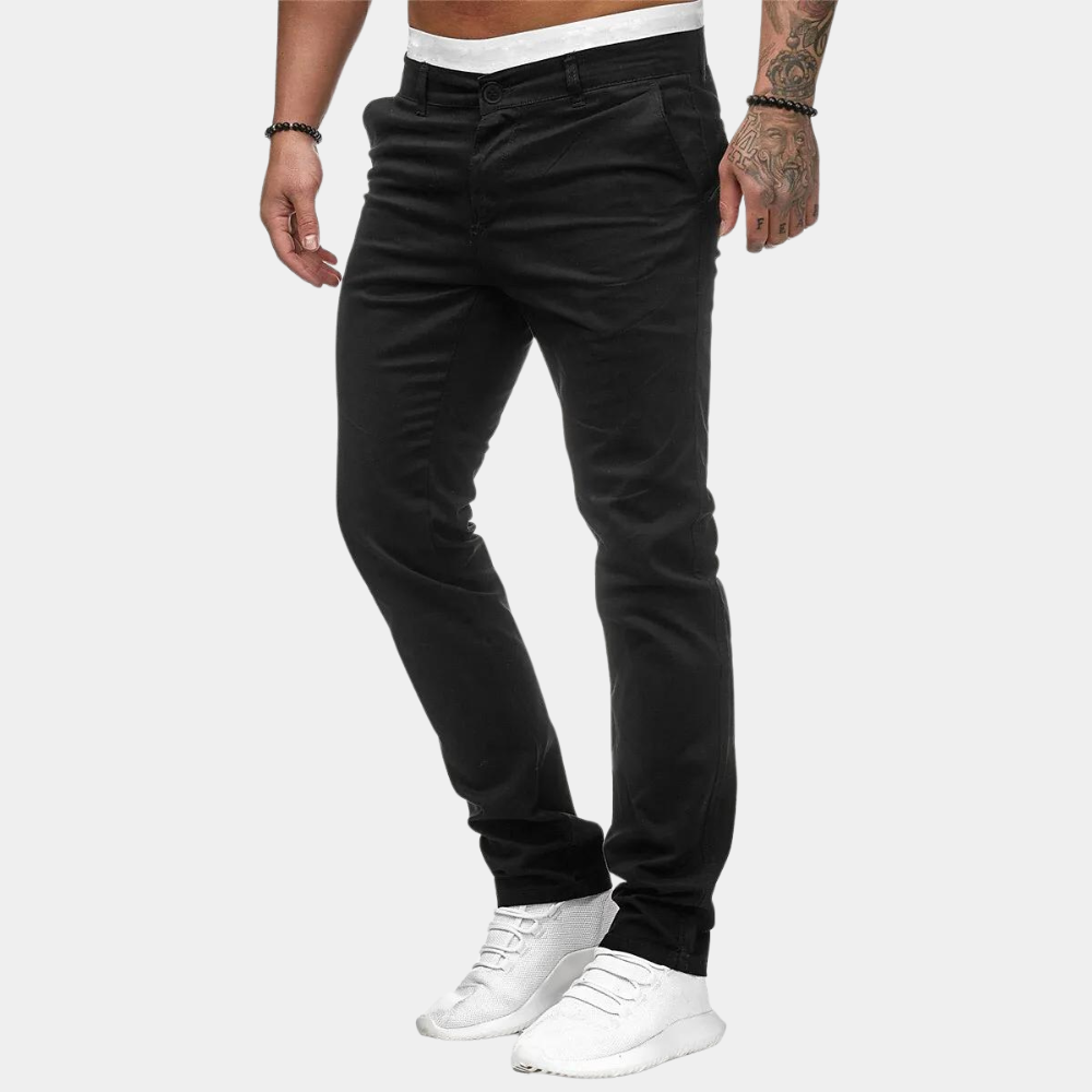Chinos - Men's Skinny Stretch Chino Trousers-Chinos-Chaps London-Black-M-Chaps London