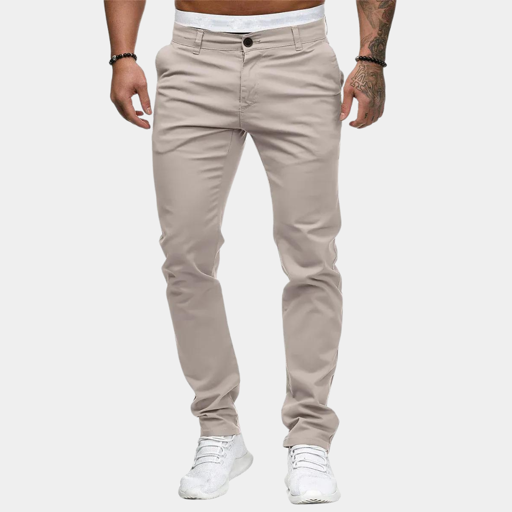 Chinos - Men's Skinny Stretch Chino Trousers-Chinos-Chaps London-Khaki-M-Chaps London