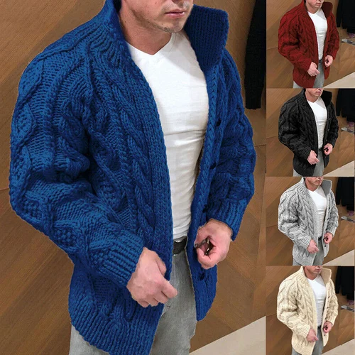 Chunky Cardigan | Warm | Cable Knit | Knitted Cardigan | Men's Cardigan -Cardigans-Chaps London-Dark Blue-M-Chaps London