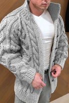 Chunky Cardigan | Warm | Cable Knit | Knitted Cardigan | Men's Cardigan -Cardigans-Chaps London-Grey-M-Chaps London