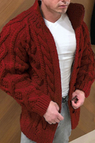 Chunky Cardigan | Warm | Cable Knit | Knitted Cardigan | Men's Cardigan -Cardigans-Chaps London-Red-M-Chaps London
