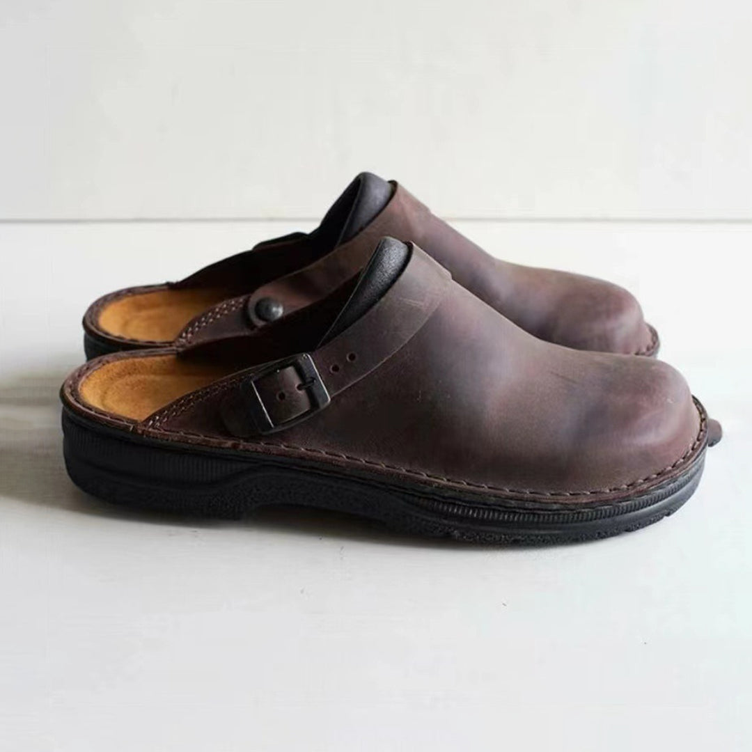 Clogs | Retro | Slip-On | Leather Clogs | Men's Shoes-Fashion Men Slippers All-year-Chaps London-Dark Brown-38-Chaps London