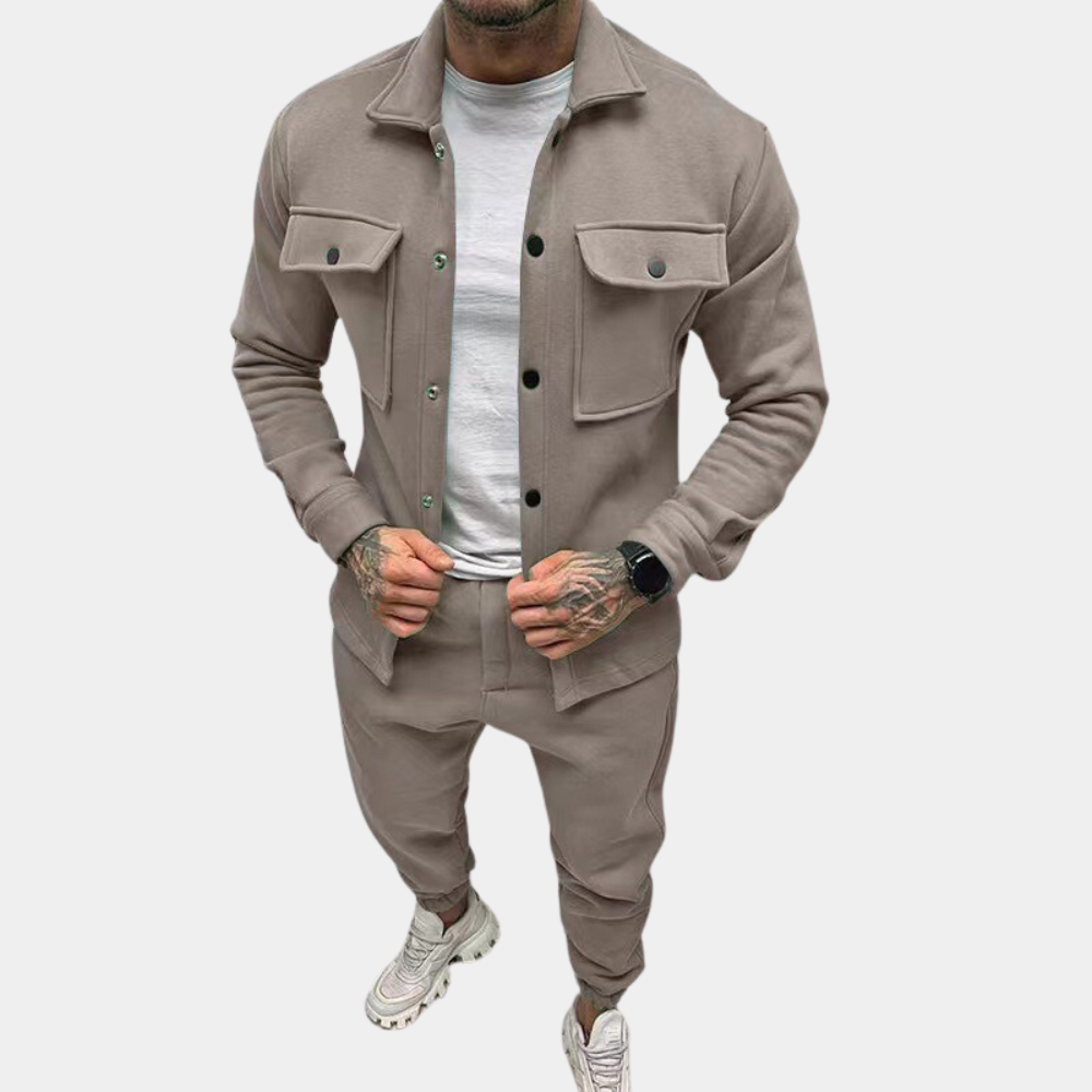 Co Ord Set - Men's Buttoned Up Long Sleeve-Outfit Sets-Chaps London-Camel-S-Chaps London