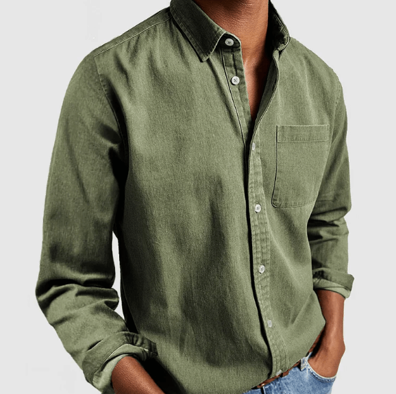Collared Shirt - Men's Long Sleeve Breast Pocket-Shirts-Chaps London-Army Green-M-Chaps London