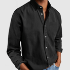 Collared Shirt - Men's Long Sleeve Breast Pocket-Shirts-Chaps London-Black-M-Chaps London