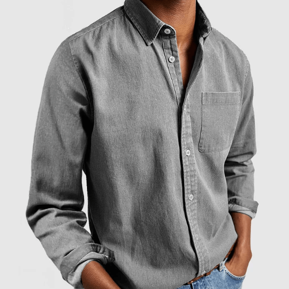 Collared Shirt - Men's Long Sleeve Breast Pocket-Shirts-Chaps London-Gray-M-Chaps London