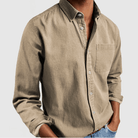 Collared Shirt - Men's Long Sleeve Breast Pocket-Shirts-Chaps London-Khaki-M-Chaps London