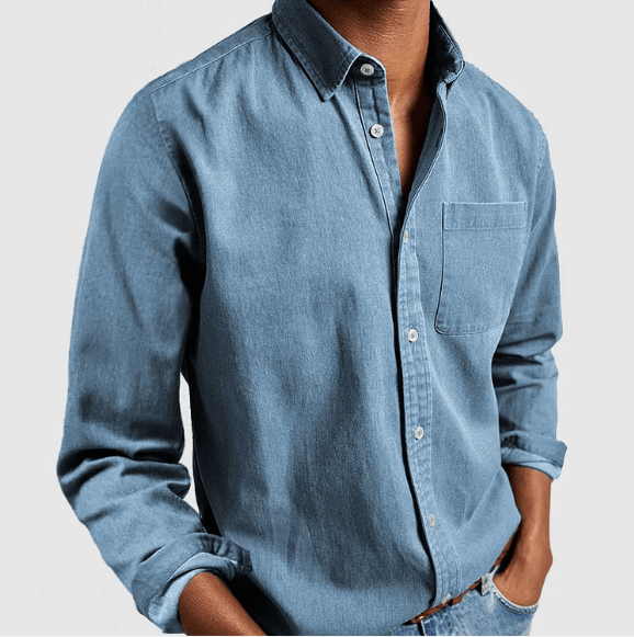 Collared Shirt - Men's Long Sleeve Breast Pocket-Shirts-Chaps London-Light Blue-M-Chaps London