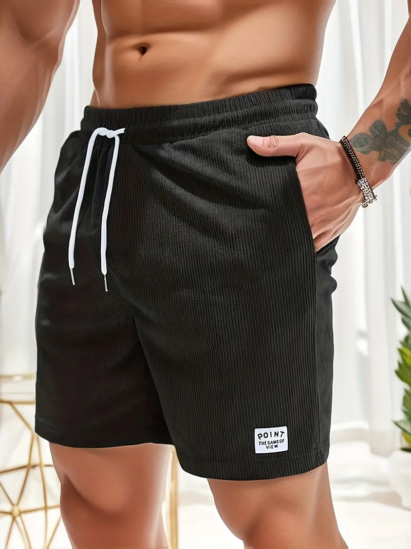 Cord Shorts - Men's Elastic Waist Corduroy Summer Shorts-Korte Broek Heren-Chaps London-Black-S-Chaps London