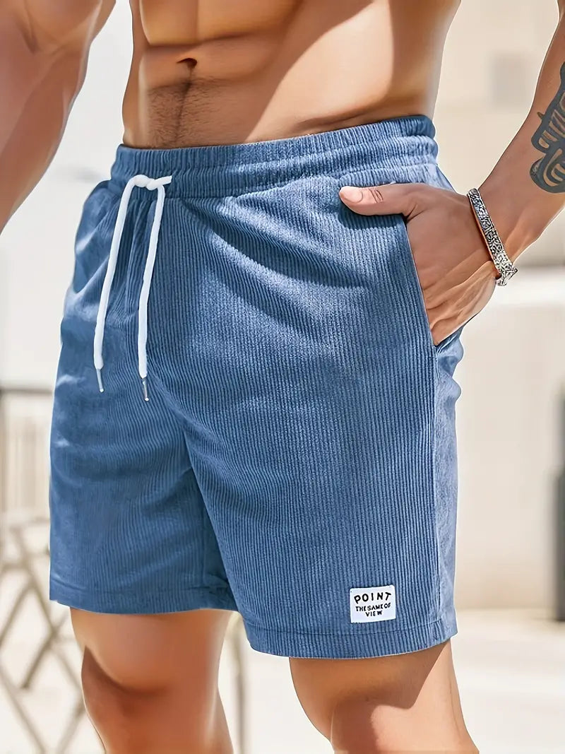 Cord Shorts - Men's Elastic Waist Corduroy Summer Shorts-Korte Broek Heren-Chaps London-Blue-S-Chaps London