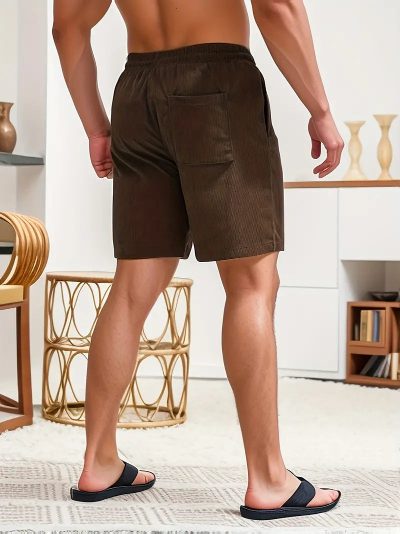 Cord Shorts - Men's Elastic Waist Corduroy Summer Shorts-Korte Broek Heren-Chaps London-Chaps London