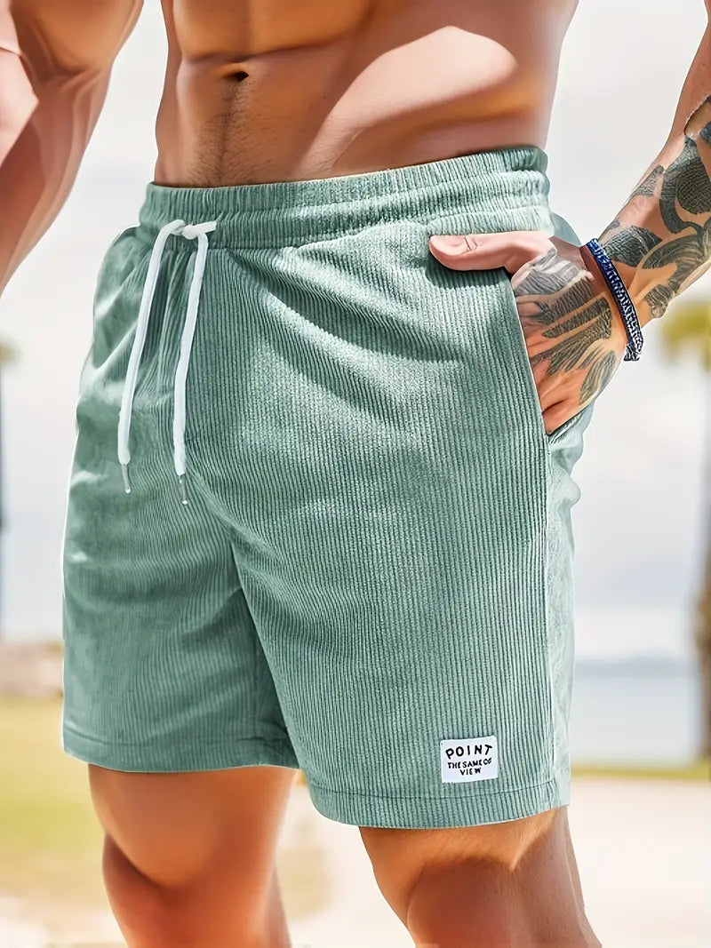 Cord Shorts - Men's Elastic Waist Corduroy Summer Shorts-Korte Broek Heren-Chaps London-Cyan-S-Chaps London