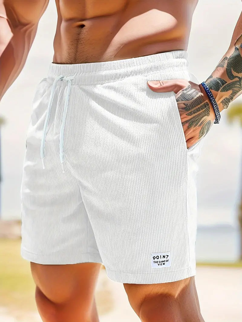Cord Shorts - Men's Elastic Waist Corduroy Summer Shorts-Korte Broek Heren-Chaps London-White-S-Chaps London