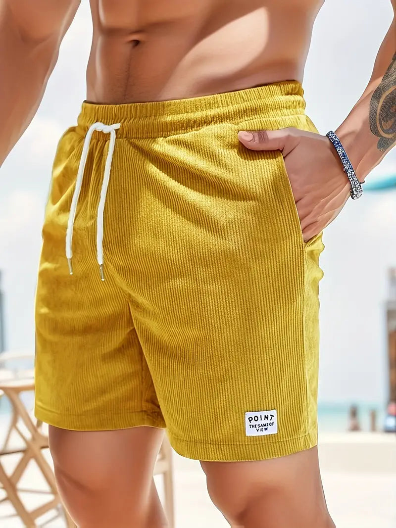 Cord Shorts - Men's Elastic Waist Corduroy Summer Shorts-Korte Broek Heren-Chaps London-Yellow-S-Chaps London