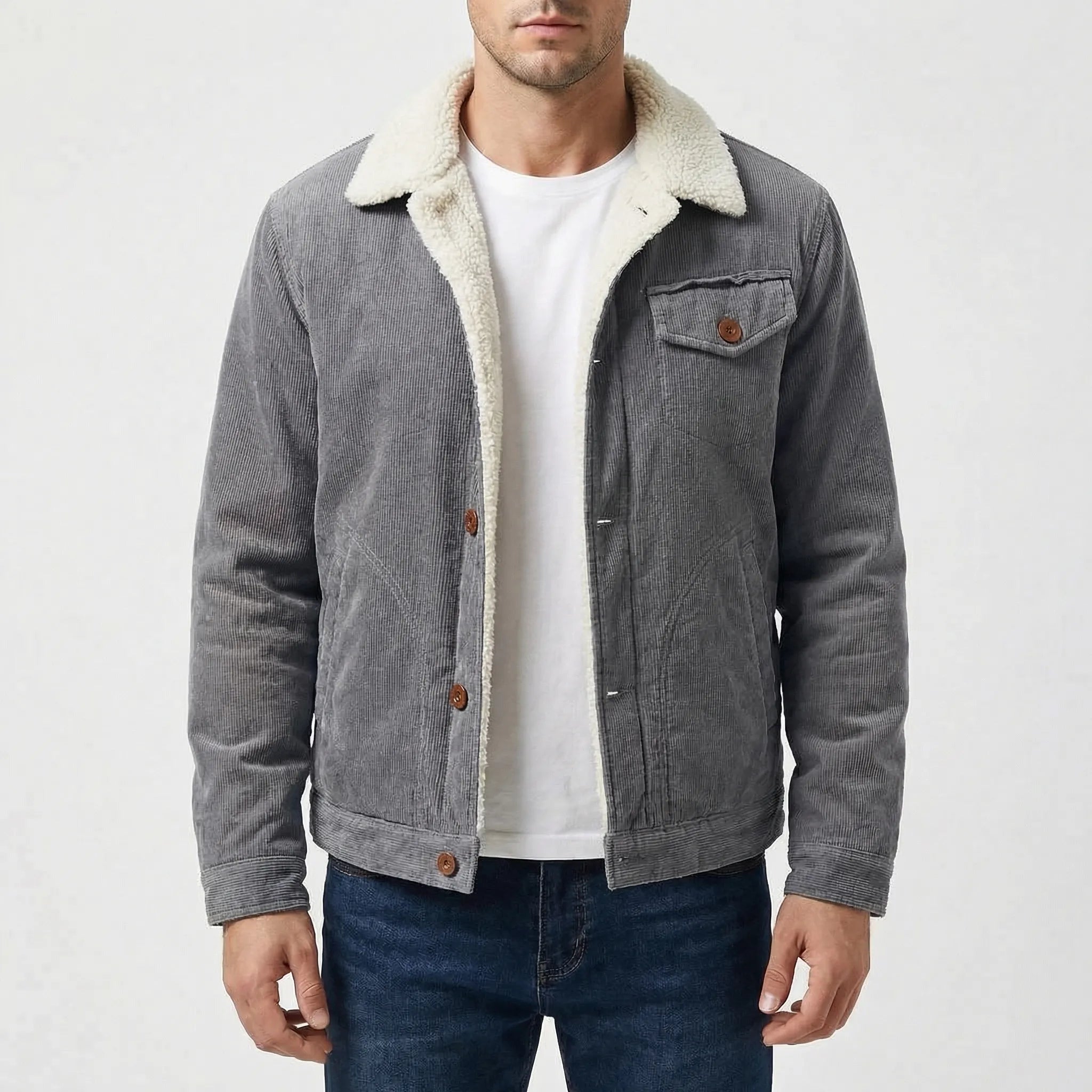 Corduroy Jacket - Men's Sherpa Lined Winter Trucker Jacket-Winter Jacket-Chaps London-Chaps London