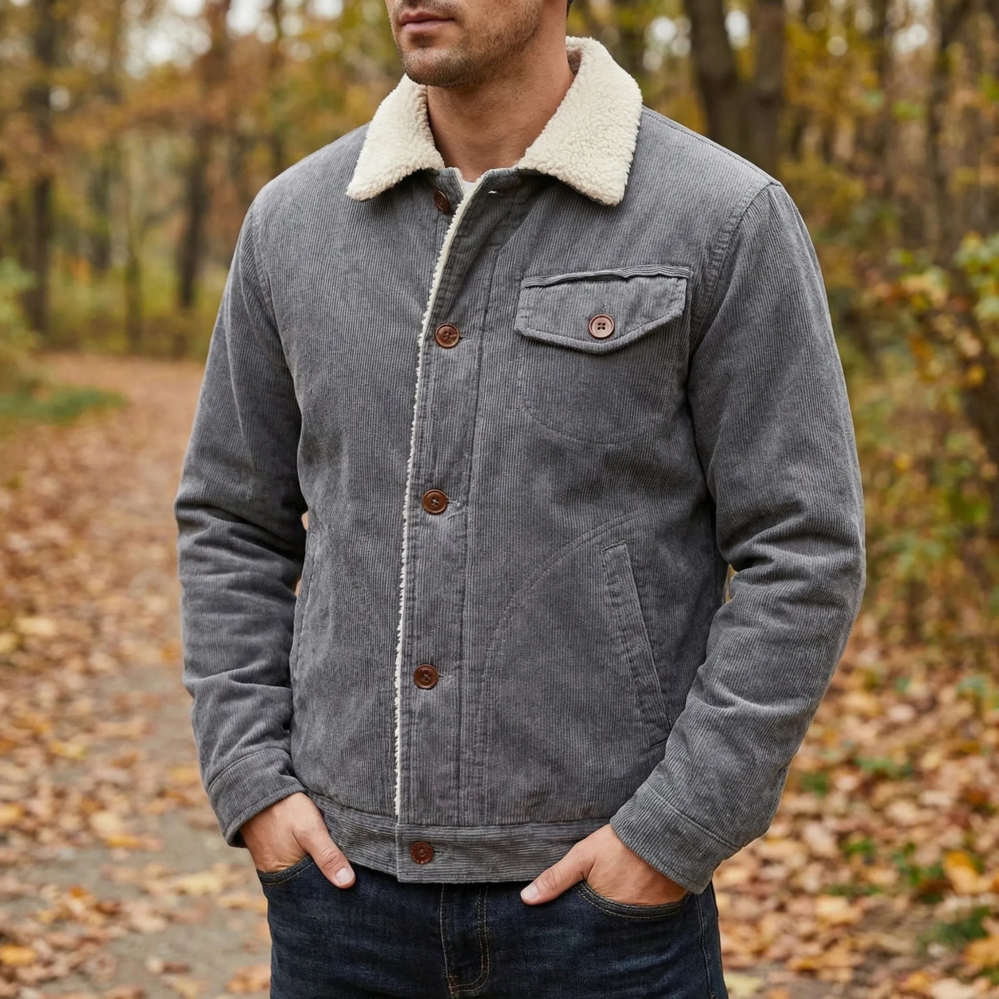 Corduroy Jacket - Men's Sherpa Lined Winter Trucker Jacket-Winter Jacket-Chaps London-Chaps London