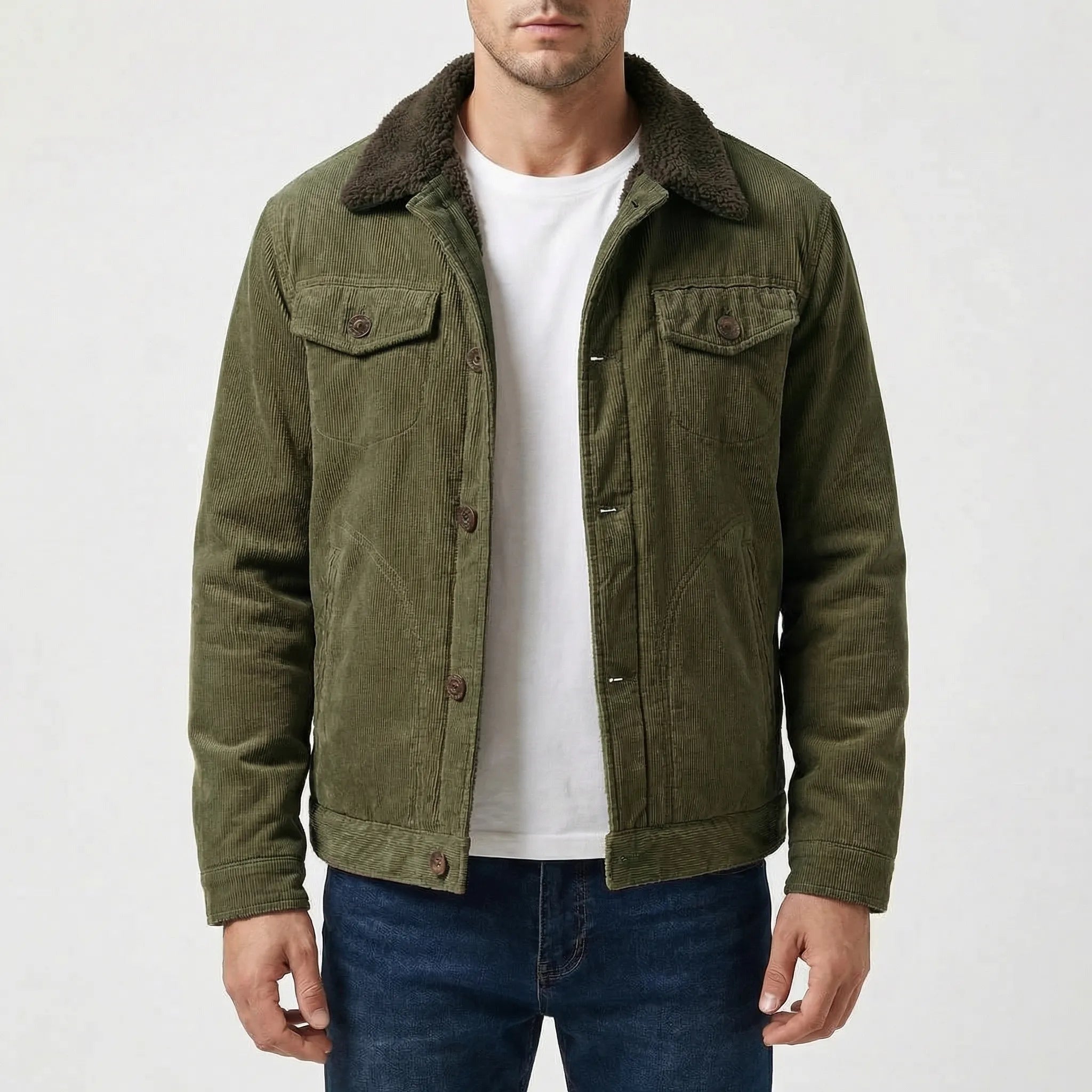 Corduroy Jacket - Men's Sherpa Lined Winter Trucker Jacket-Winter Jacket-Chaps London-Chaps London