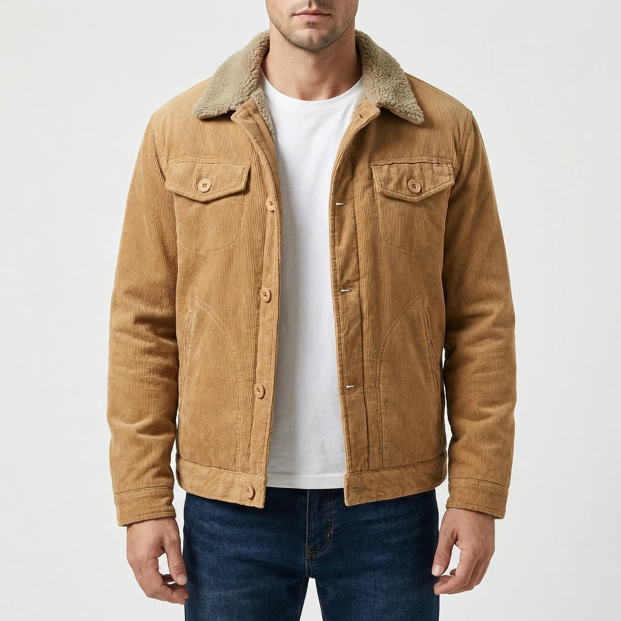 Corduroy Jacket - Men's Sherpa Lined Winter Trucker Jacket-Winter Jacket-Chaps London-Chaps London