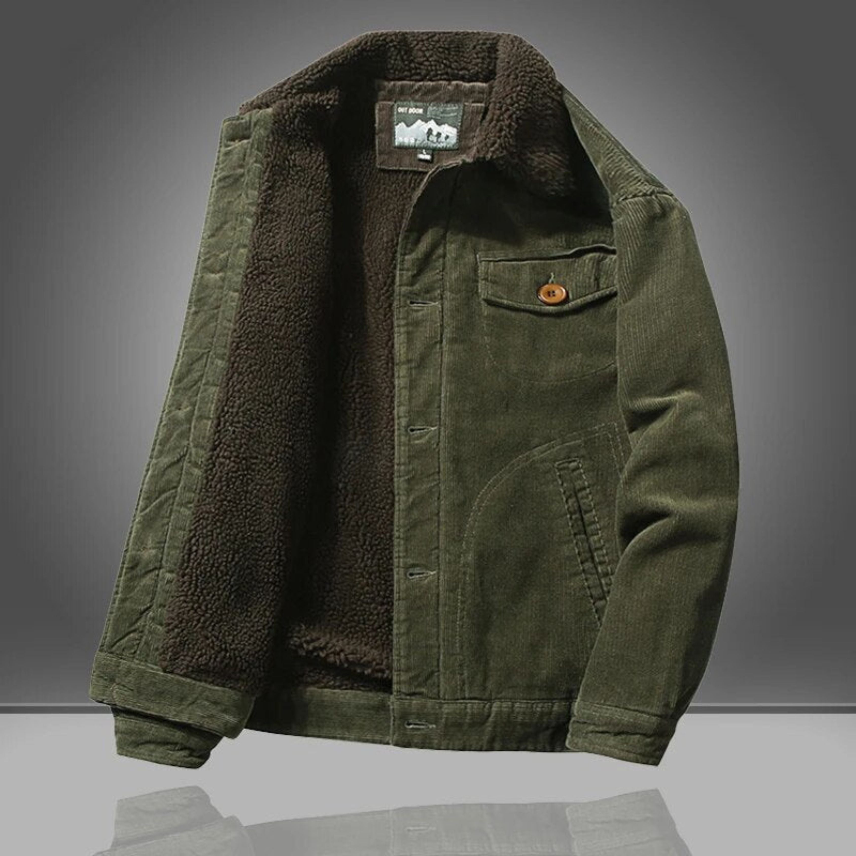 Corduroy Jacket - Casual - Fleece Lined - Winter Jacket - Men's Jacket-Winter Jacket-Chaps London-Green-XS-Chaps London
