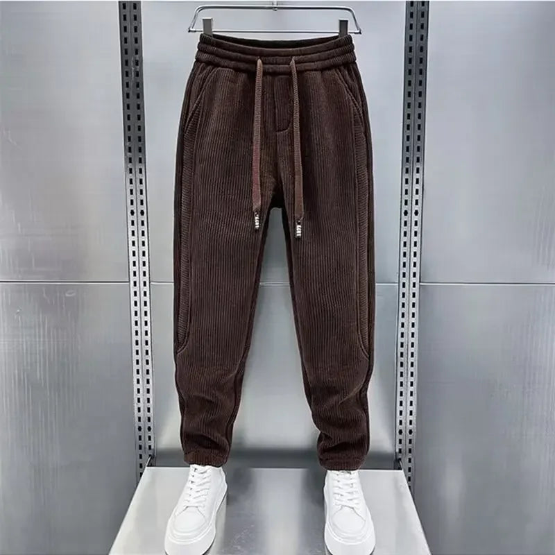 Corduroy Pants - Men's Elastic Waist Loose Fit Baggy Cord Pants-Men's Corduroy Trousers-Chaps London-Brown-S-Chaps London