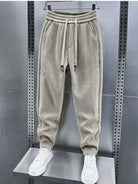 Corduroy Pants - Men's Elastic Waist Loose Fit Baggy Cord Pants-Men's Corduroy Trousers-Chaps London-Khaki-S-Chaps London