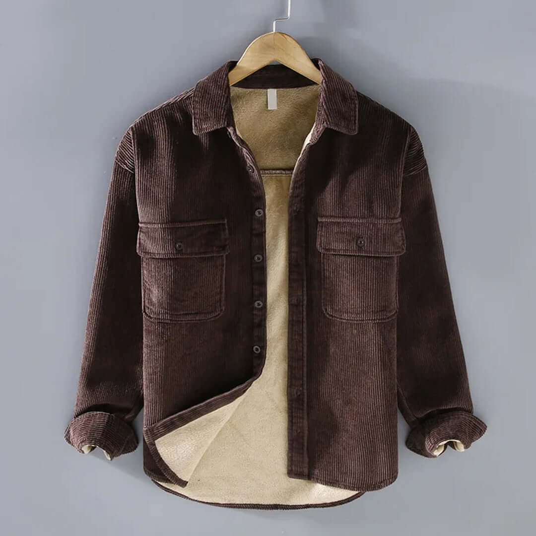 Corduroy Shirt | Fleece Lined | Button-Up | Winter Overshirt | Men's Overshirt-Overshirts-Chaps London-Brown-M-Chaps London