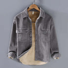 Corduroy Shirt | Fleece Lined | Button-Up | Winter Overshirt | Men's Overshirt-Overshirts-Chaps London-Grey-M-Chaps London