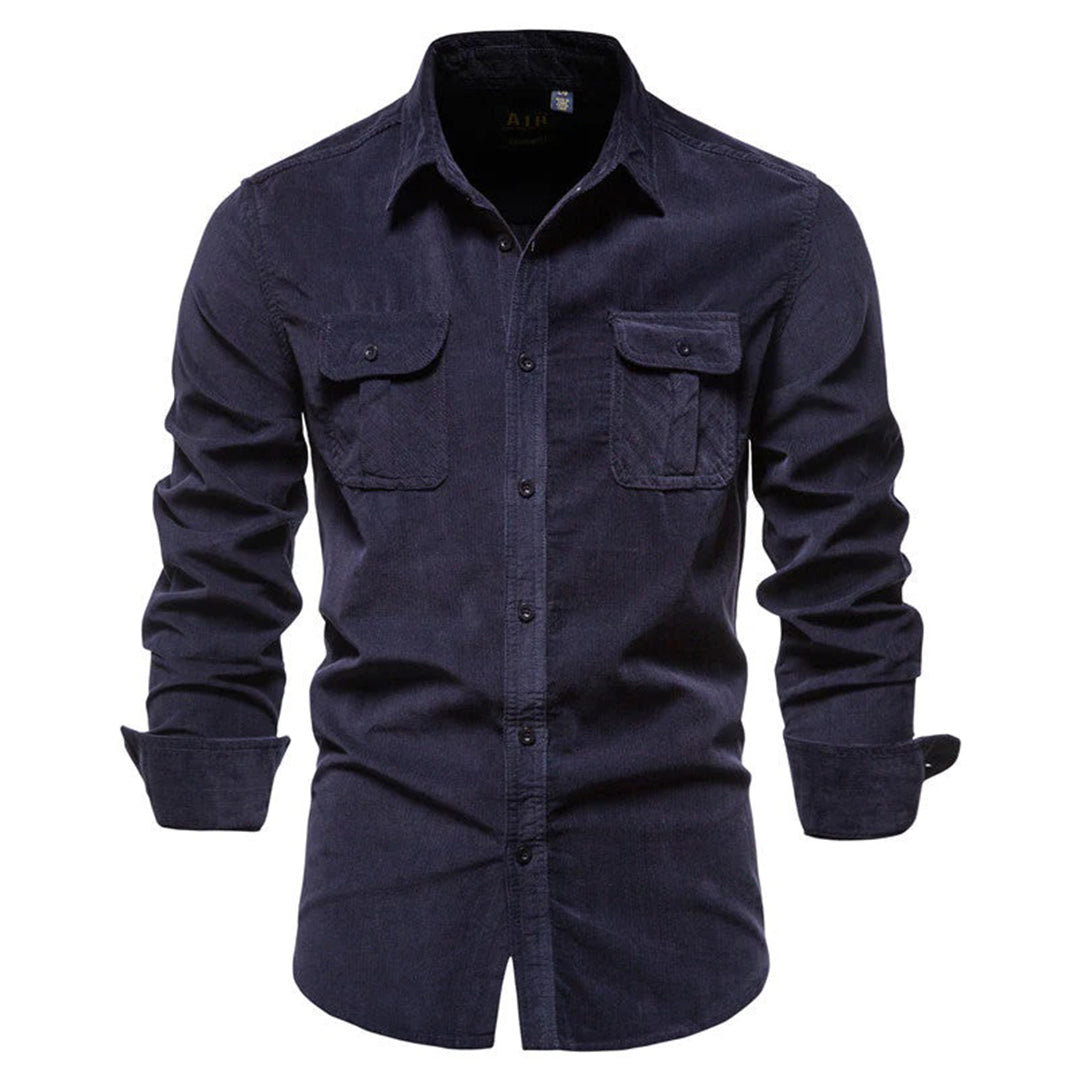 Corduroy Shirt | Long Sleeve | Breast Pockets | Button-Up Shirt | Men's Shirt-Fashion Men Shirt Others All-year-Chaps London-Blue-M-Chaps London