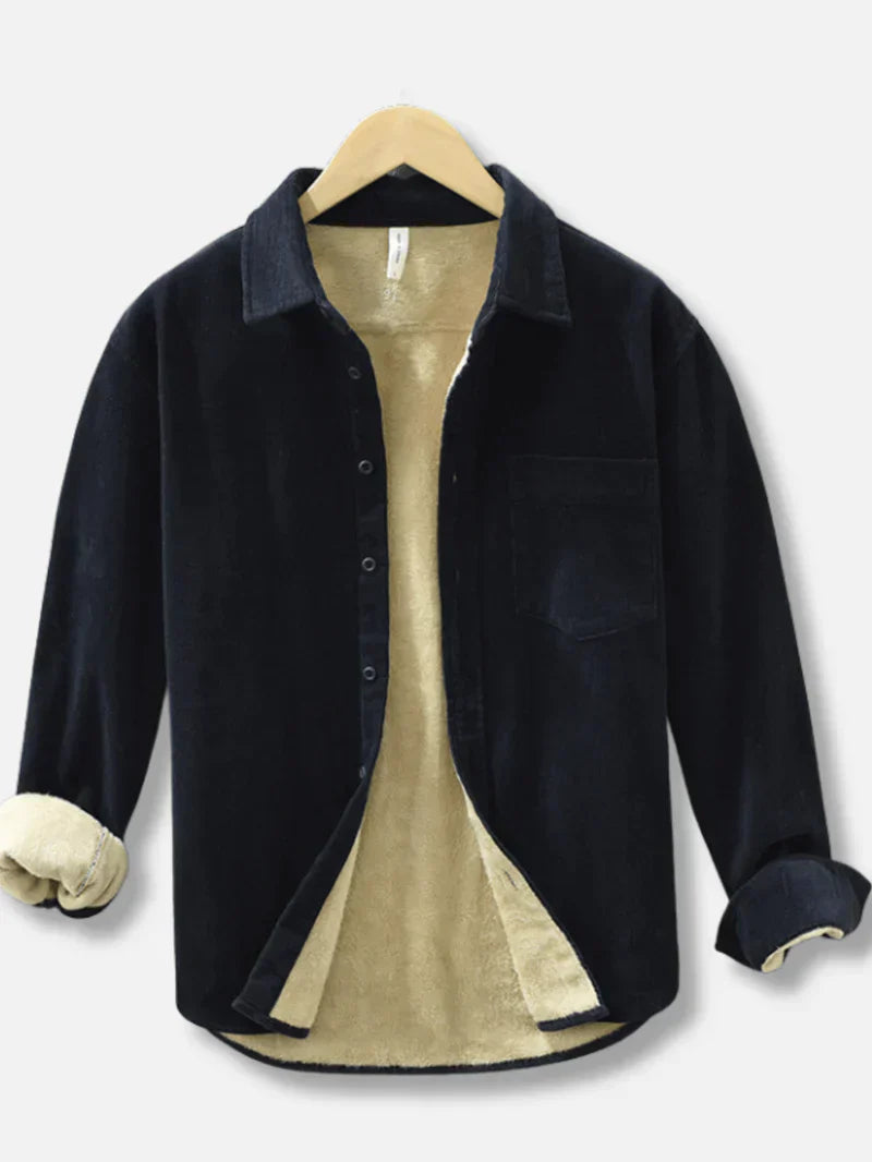 Corduroy Shirt | Warm | Fleece Lined | Overshirt | Men's Clothing-Chaps London-Dark Blue-M-Chaps London
