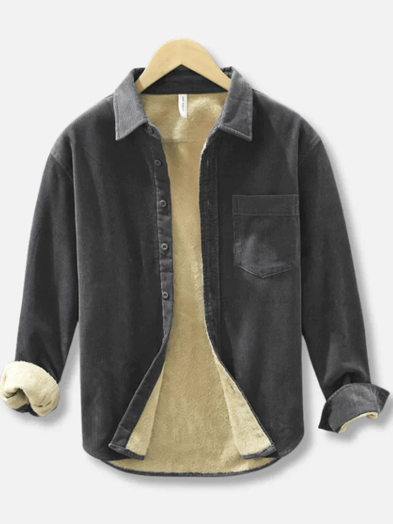 Corduroy Shirt | Warm | Fleece Lined | Overshirt | Men's Clothing-Chaps London-Gray-M-Chaps London