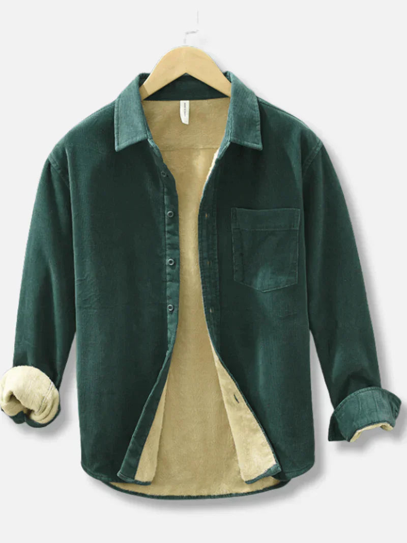 Corduroy Shirt | Warm | Fleece Lined | Overshirt | Men's Clothing-Chaps London-Green-M-Chaps London