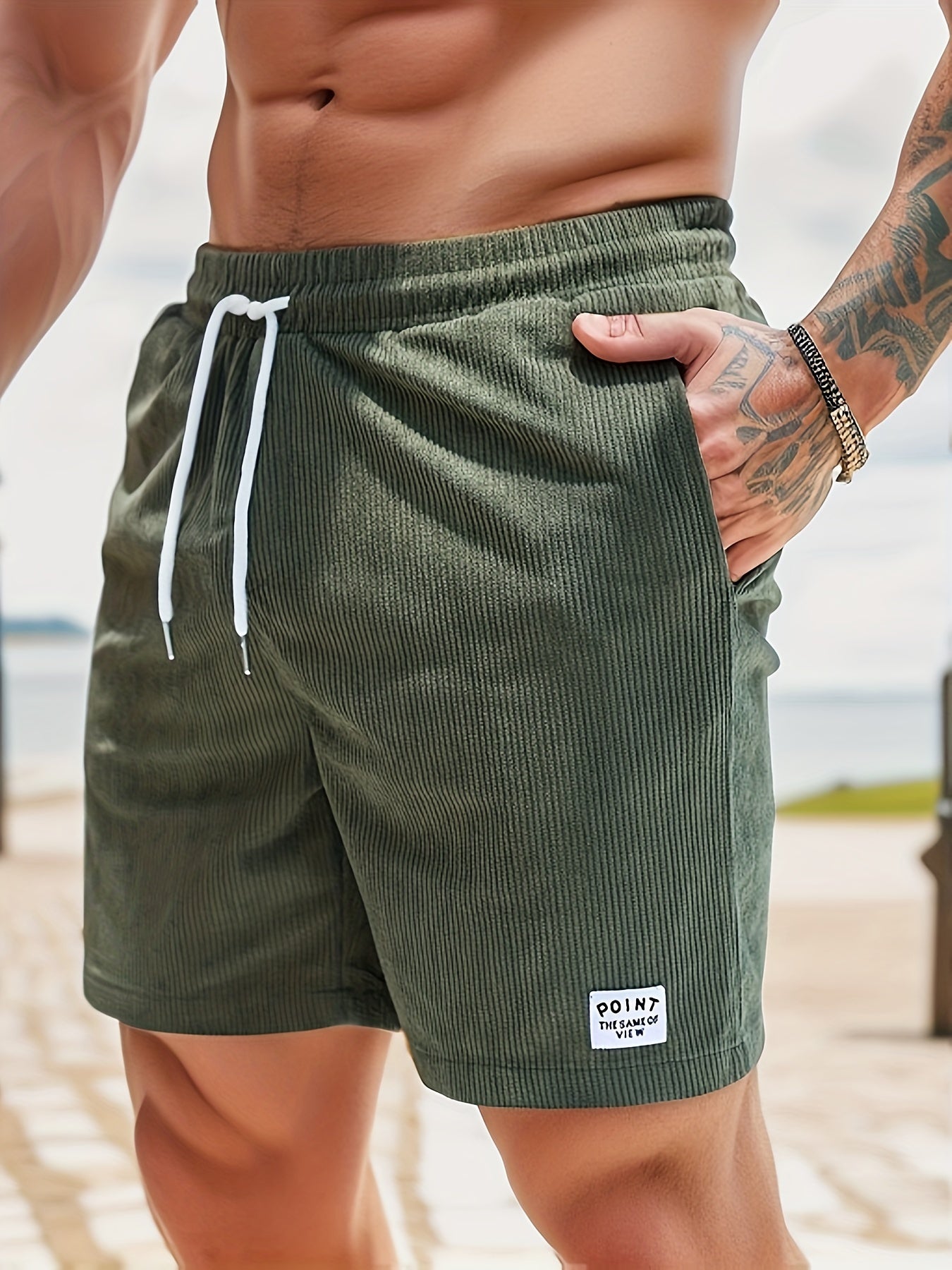 Corduroy Shorts - Drawstring - Elastic Waist - Summer Shorts - Men's Shorts-Chaps London-Army Green-S-Chaps London