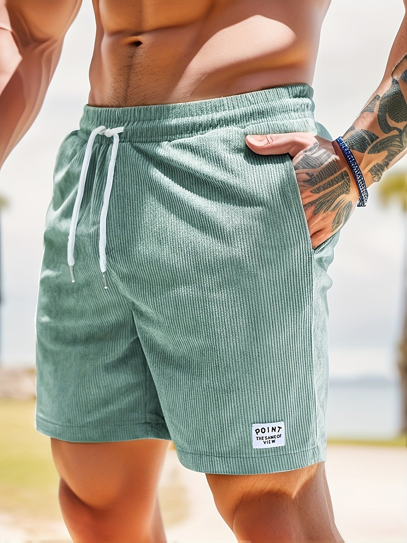 Corduroy Shorts - Drawstring - Elastic Waist - Summer Shorts - Men's Shorts-Chaps London-Dark Cyan-S-Chaps London