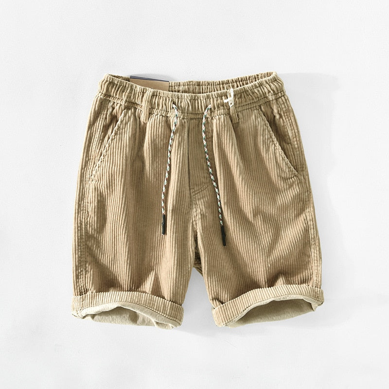 Corduroy Shorts - Men's Loose Fit Drawstring Cord Shorts for Summer-Korte Broeken_M-Chaps London-Beige-S-Chaps London