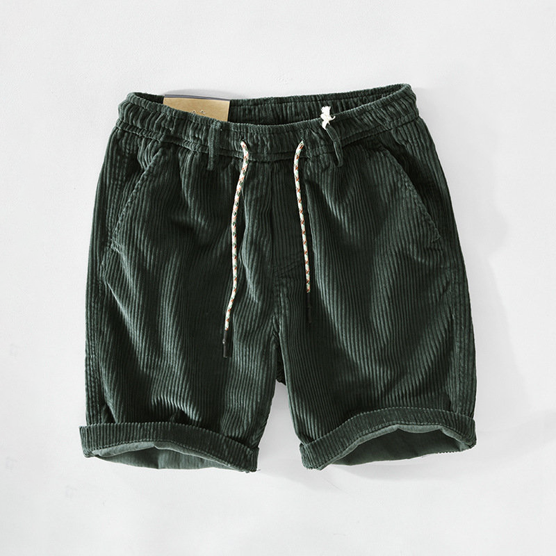 Corduroy Shorts - Men's Loose Fit Drawstring Cord Shorts for Summer-Korte Broeken_M-Chaps London-Green-S-Chaps London