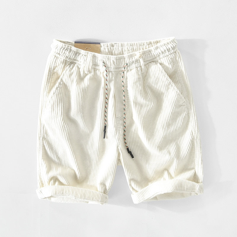 Corduroy Shorts - Men's Loose Fit Drawstring Cord Shorts for Summer-Korte Broeken_M-Chaps London-White-S-Chaps London
