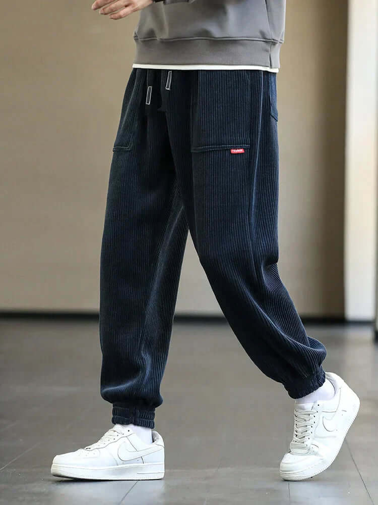 Corduroy Sweatpants | Loose Fit | Drawstring | Joggers | Men's Pants-Chaps London-Blue-M-Chaps London