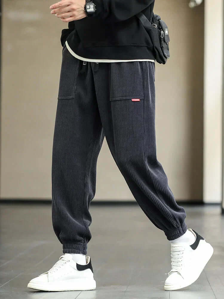 Corduroy Sweatpants | Loose Fit | Drawstring | Joggers | Men's Pants-Chaps London-Dark Gray-M-Chaps London