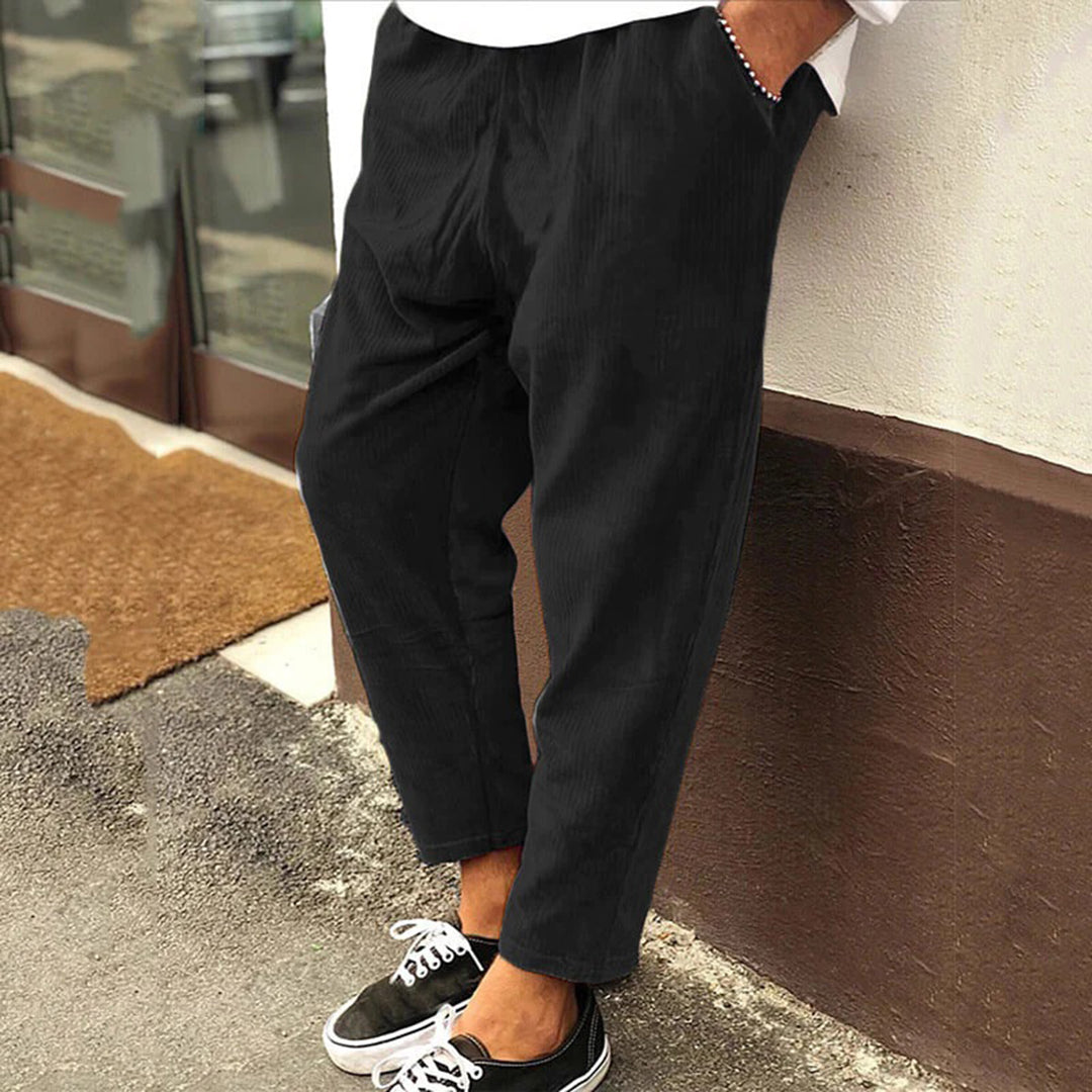 Corduroy Trousers - Men's Casual Loose Fit-Men Summer Pants-Chaps London-Black-S-Chaps London